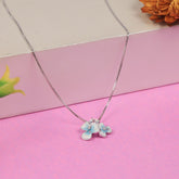 Silver Double Sky Blue Flower Pendant With Chain